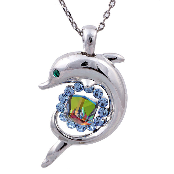 Stunning Silver Plated Crystal Dolphin Necklace and Pendant 