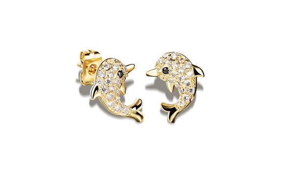 18K Gold/Silver Plated Dolphin Shaped Stud Earrings 