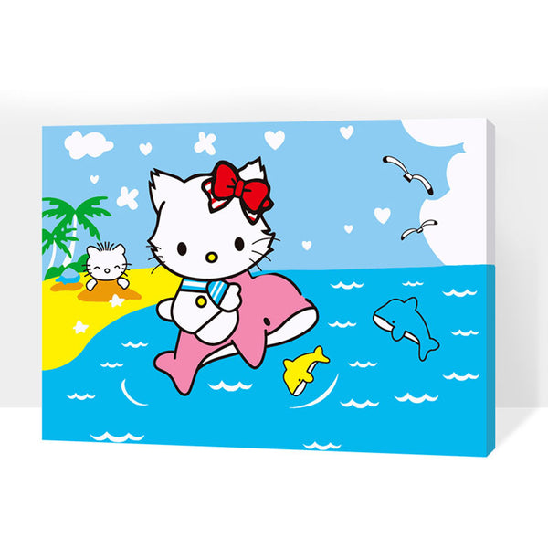 Framed Cute Cat and Dolphin Painting - Perfect for any kids room !! 