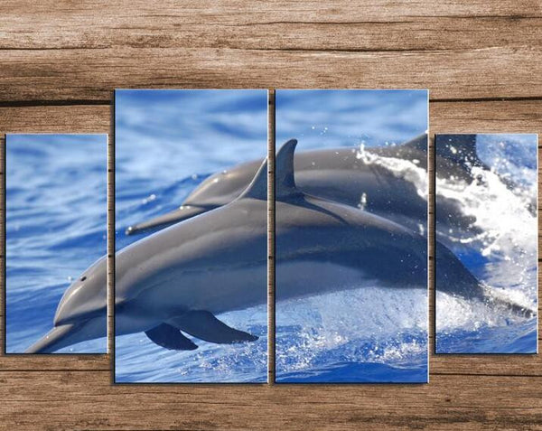 4 Piece Framed Leaping Dolphin Hand Painted Wall Arts 