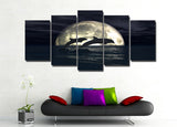 5 Pieces Moon and Dolphin Modern Wall Art 