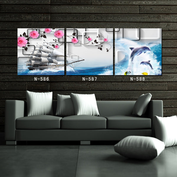 Stunning Dolphin and Flower Themed 3 Piece Wall Art 