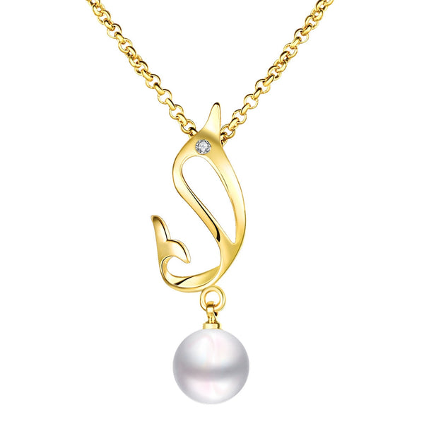 Trendy 18K Gold Plated Pearl Dolphin Necklace 