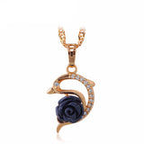 Mysterious Black Rose Crystal Dolphin Necklace 