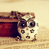 Super Cute Crystal Rhinestones Vintage Long Chain Owl Pendant Necklace 