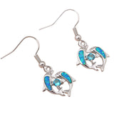 Silver Blue Fire Opal Dolphin Earrings 