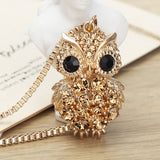 Intricate Czech Rhinestone Light Yellow Gold Fashion Owl Necklaces for Women 