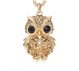 Intricate Czech Rhinestone Light Yellow Gold Fashion Owl Necklaces for Women 