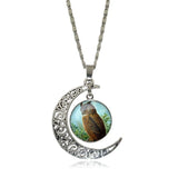 Hot Owl Round Glass Moon Pendant Necklaces - 