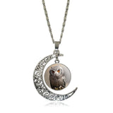 Hot Owl Round Glass Moon Pendant Necklaces - 