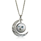 Hot Owl Round Glass Moon Pendant Necklaces - 
