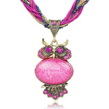 Bohemia Stunning Crystal Owl Chunky Gem Bronze Rope Chain Pendant Necklace - 8 Colours Available 