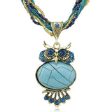 Bohemia Stunning Crystal Owl Chunky Gem Bronze Rope Chain Pendant Necklace - 8 Colours Available 