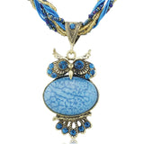Bohemia Stunning Crystal Owl Chunky Gem Bronze Rope Chain Pendant Necklace - 8 Colours Available 