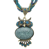 Bohemia Stunning Crystal Owl Chunky Gem Bronze Rope Chain Pendant Necklace - 8 Colours Available 