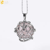 Vintage Reiki Healing Round Gem Stone Owl  Necklace 