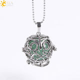 Vintage Reiki Healing Round Gem Stone Owl  Necklace 