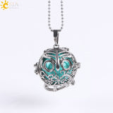 Vintage Reiki Healing Round Gem Stone Owl  Necklace 