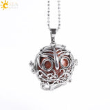 Vintage Reiki Healing Round Gem Stone Owl  Necklace 