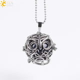 Vintage Reiki Healing Round Gem Stone Owl  Necklace 