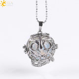 Vintage Reiki Healing Round Gem Stone Owl  Necklace 
