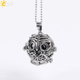 Vintage Reiki Healing Round Gem Stone Owl  Necklace 
