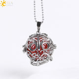 Vintage Reiki Healing Round Gem Stone Owl  Necklace 