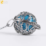 Vintage Reiki Healing Round Gem Stone Owl  Necklace 