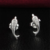 925 Sterling Silver Plated Jumping Dolphin Earrings 