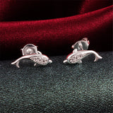 925 Sterling Silver Plated Jumping Dolphin Earrings 