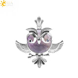 Soft Natural Round Gem Stone Owl Bird Necklace Pendants (Available in Opal, Purple, Pink, Quartz and more) 