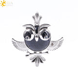 Soft Natural Round Gem Stone Owl Bird Necklace Pendants (Available in Opal, Purple, Pink, Quartz and more) 