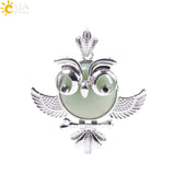 Soft Natural Round Gem Stone Owl Bird Necklace Pendants (Available in Opal, Purple, Pink, Quartz and more) 