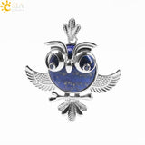Soft Natural Round Gem Stone Owl Bird Necklace Pendants (Available in Opal, Purple, Pink, Quartz and more) 