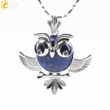 Soft Natural Round Gem Stone Owl Bird Necklace Pendants (Available in Opal, Purple, Pink, Quartz and more) 