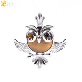 Soft Natural Round Gem Stone Owl Bird Necklace Pendants (Available in Opal, Purple, Pink, Quartz and more) 