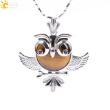 Soft Natural Round Gem Stone Owl Bird Necklace Pendants (Available in Opal, Purple, Pink, Quartz and more) 