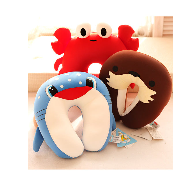U Type Kids Pillow, Great For Travel Naps - Cat/Crab/Whale Dolphin Toys 
