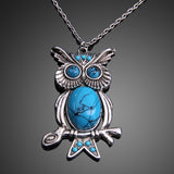 Natural Blue Stone Moissanite Studded Owl Necklace and Pendant 