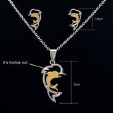 Graceful Dolphin Jewelry Set Necklace and Earrings 