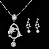Graceful Crystal Dolphin Jewelry Set Including Including Necklace and Earrings 