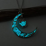 Hollow out Moon And Owl Luminous Pendant Necklaces Glow In The Dark - Perfect Halloween Gift 