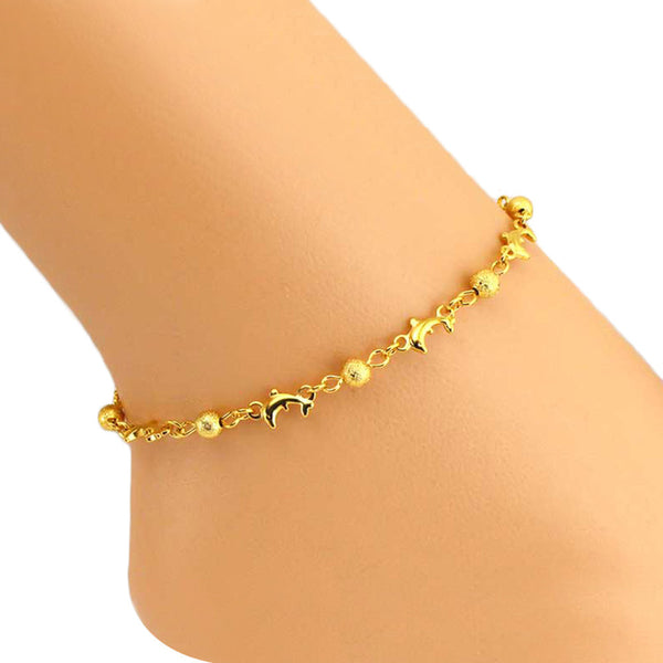 Elegant Matt Gold Beads Dolphin Anklet 