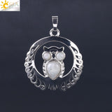 Natural Stone Hollow Silver Owl Necklace - Perfect Gift For Her - Huge Range of Stone Colours to Choose From 