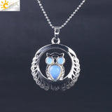 Natural Stone Hollow Silver Owl Necklace - Perfect Gift For Her - Huge Range of Stone Colours to Choose From 