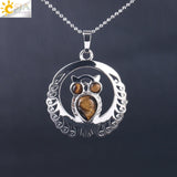 Natural Stone Hollow Silver Owl Necklace - Perfect Gift For Her - Huge Range of Stone Colours to Choose From 