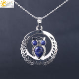 Natural Stone Hollow Silver Owl Necklace - Perfect Gift For Her - Huge Range of Stone Colours to Choose From 