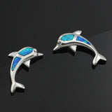 Elegant Blue Fire Opal Stone Dolphin Earrings 