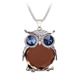 Elegant Blue Rhinestone Owl Pendant Necklace 