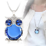 Elegant Blue Rhinestone Owl Pendant Necklace 